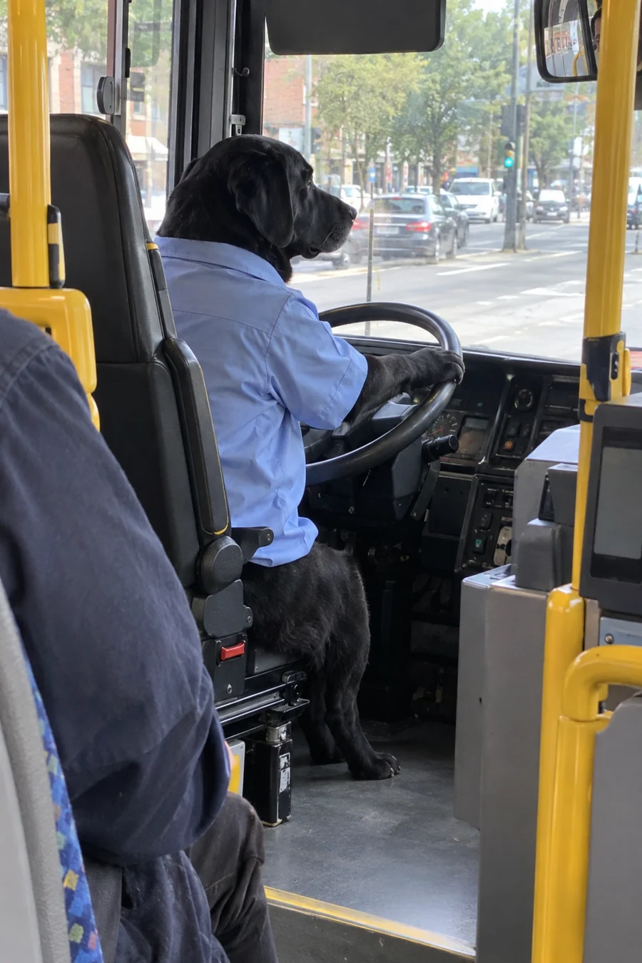 black labrador, Bus driver
