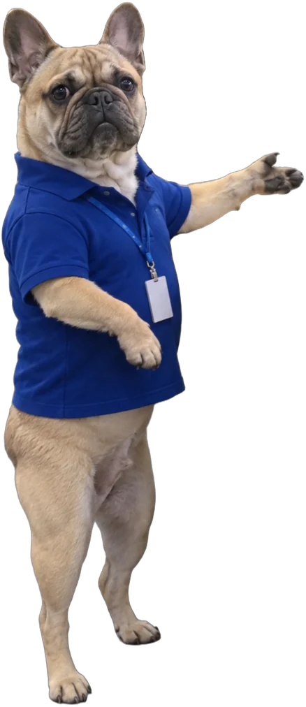 fawn French bulldog, Tech store salesperson