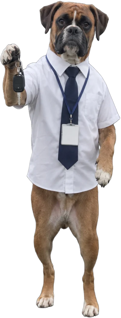 fawn boxer, Used-car salesman